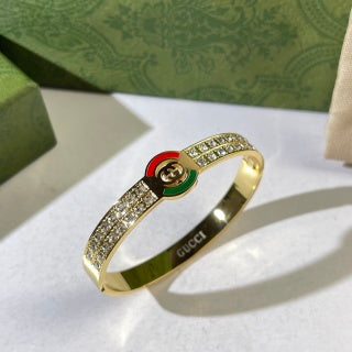 Gucci Interlocking G Crystal Pavé Web Stripe Cuff Bracelet