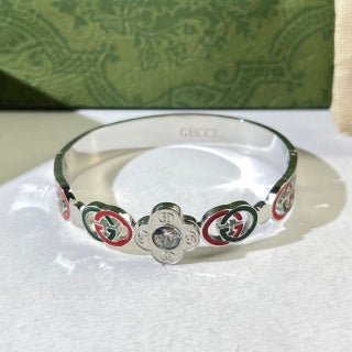 Gucci Interlocking G Web Stripe Floral Link Cuff Bracelet