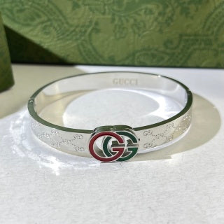 Gucci Interlocking G Web Stripe Engraved Cuff Bracelet