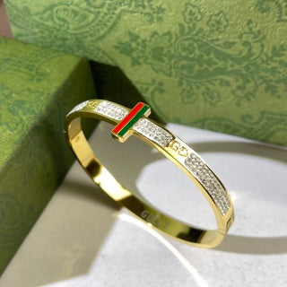 Gucci Web Stripe Crystal Plaque Cuff Bracelet