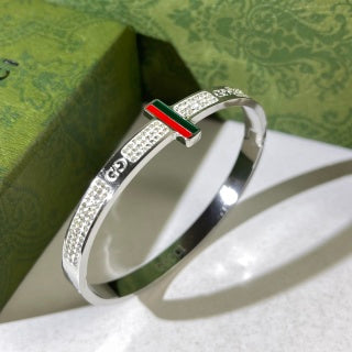 Gucci Web Stripe Crystal Plaque Cuff Bracelet