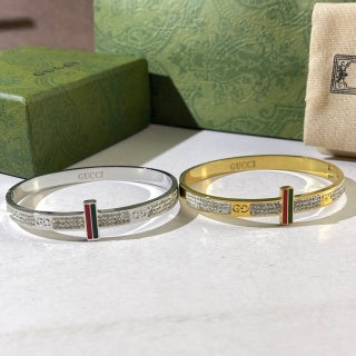 Gucci Web Stripe Crystal Plaque Cuff Bracelet