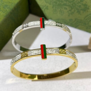 Gucci Web Stripe Crystal Plaque Cuff Bracelet