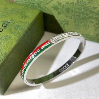 Gucci Web Stripe Crystal Line Open Cuff Bracelet