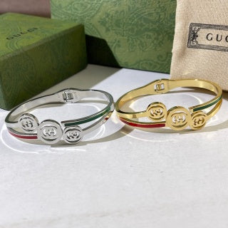 Gucci Interlocking G Web Stripe Trio Medallion Cuff Bracelet