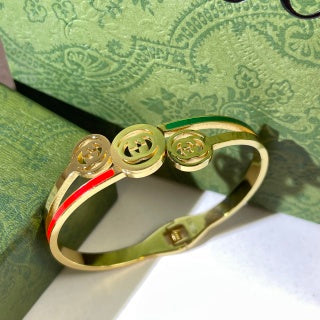 Gucci Interlocking G Web Stripe Trio Medallion Cuff Bracelet