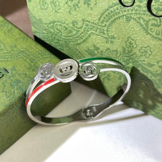 Gucci Interlocking G Web Stripe Trio Medallion Cuff Bracelet