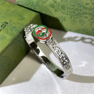 Gucci Interlocking G Web Stripe Crystal Link Cuff Bracelet
