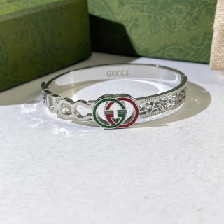 Gucci Interlocking G Web Stripe Crystal Link Cuff Bracelet