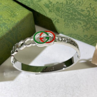Gucci Interlocking G Web Stripe Crystal Link Cuff Bracelet