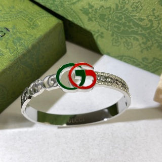 Gucci Interlocking G Web Stripe Crystal Accent Cuff Bracelet