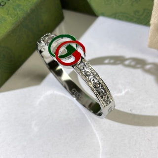 Gucci Interlocking G Web Stripe Crystal Accent Cuff Bracelet