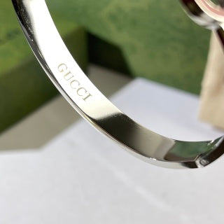 Gucci Interlocking G Web Stripe Crystal Accent Cuff Bracelet