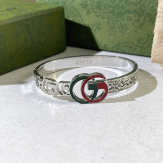 Gucci Interlocking G Web Stripe Crystal Accent Cuff Bracelet
