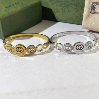 Gucci Interlocking G Web Stripe Medallion Link Cuff Bracelet