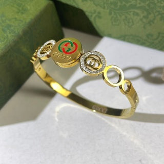 Gucci Interlocking G Web Stripe Medallion Link Cuff Bracelet