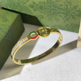 Gucci Interlocking G Web Stripe Crystal Cuff Bracelet