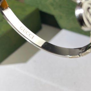 Gucci Interlocking G Green Enamel Line Crystal Cuff Bracelet