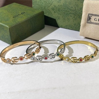 Gucci Interlocking G Floral Crystal Charm Cuff Bracelet