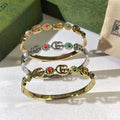 Gucci Interlocking G Floral Crystal Charm Cuff Bracelet
