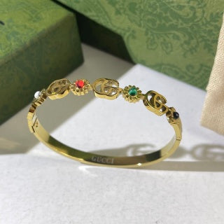 Gucci Interlocking G Floral Crystal Charm Cuff Bracelet