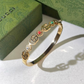 Gucci Interlocking G Floral Crystal Charm Cuff Bracelet