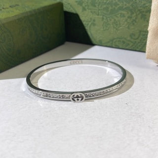 Gucci Interlocking G Mini Crystal Line Slim Cuff Bracelet