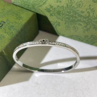 Gucci Interlocking G Mini Crystal Line Slim Cuff Bracelet