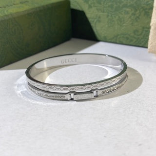 Gucci Interlocking G Engraved Crystal Edge Slim Cuff Bracelet