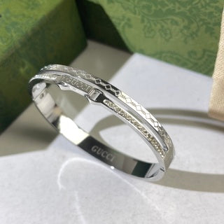 Gucci Interlocking G Engraved Crystal Edge Slim Cuff Bracelet