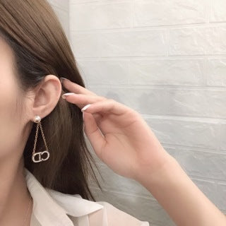 Dior Crystal CD Chain Drop Stud Earrings