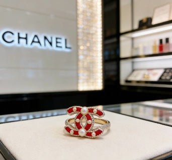 CHANEL Golden CC Signature Embellished Ring
