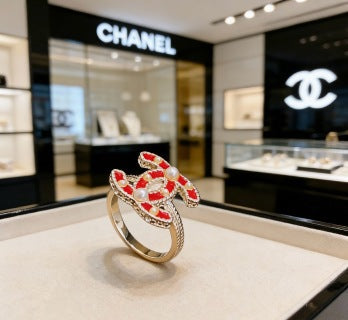 CHANEL Golden CC Signature Embellished Ring
