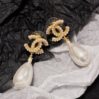 Chanel Pearl Drop Stud Earrings