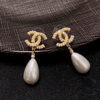 Chanel Pearl Drop Stud Earrings
