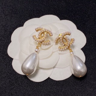 Chanel Pearl Drop Stud Earrings