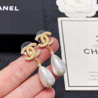 Chanel Pearl Drop Stud Earrings