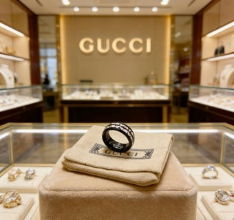 Gucci Interlocking G Black Crystal Pavé Ring