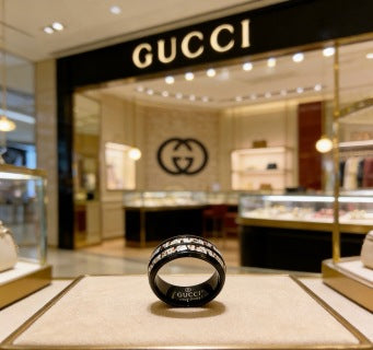 Gucci Interlocking G Black Crystal Pavé Ring