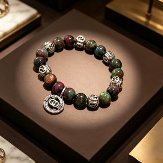 Gucci Interlocking G Gemstone Bead Medallion Bracelet