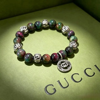 Gucci Interlocking G Gemstone Bead Medallion Bracelet
