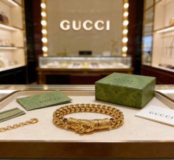 Gucci Interlocking G Lion Head Chain Link Bracelet