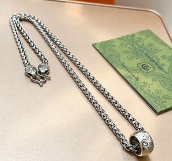 Gucci Interlocking G Double Pendant Snake Chain Necklace