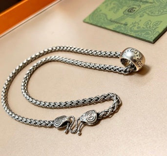 Gucci Interlocking G Double Pendant Snake Chain Necklace