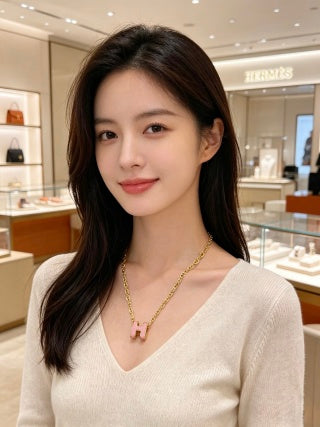 Hermès Rosé H Link Charm Necklace