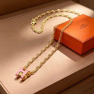 Hermès Rosé H Link Charm Necklace