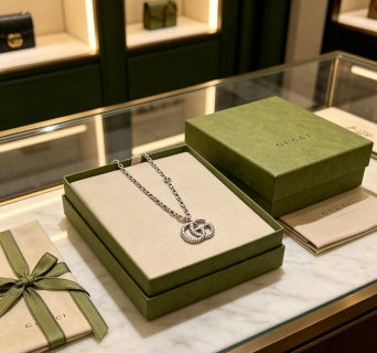Gucci Interlocking G Crystal Logo Pendant Chain Necklace