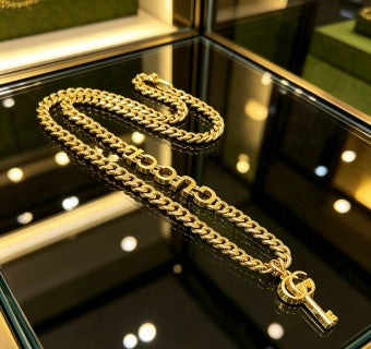 Gucci Interlocking G Double Chain Key Pendant Necklace