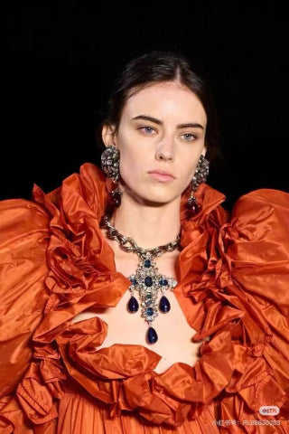YSL Garnet Crystal Bloom Drop Earrings