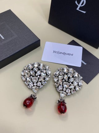 YSL Garnet Crystal Bloom Drop Earrings